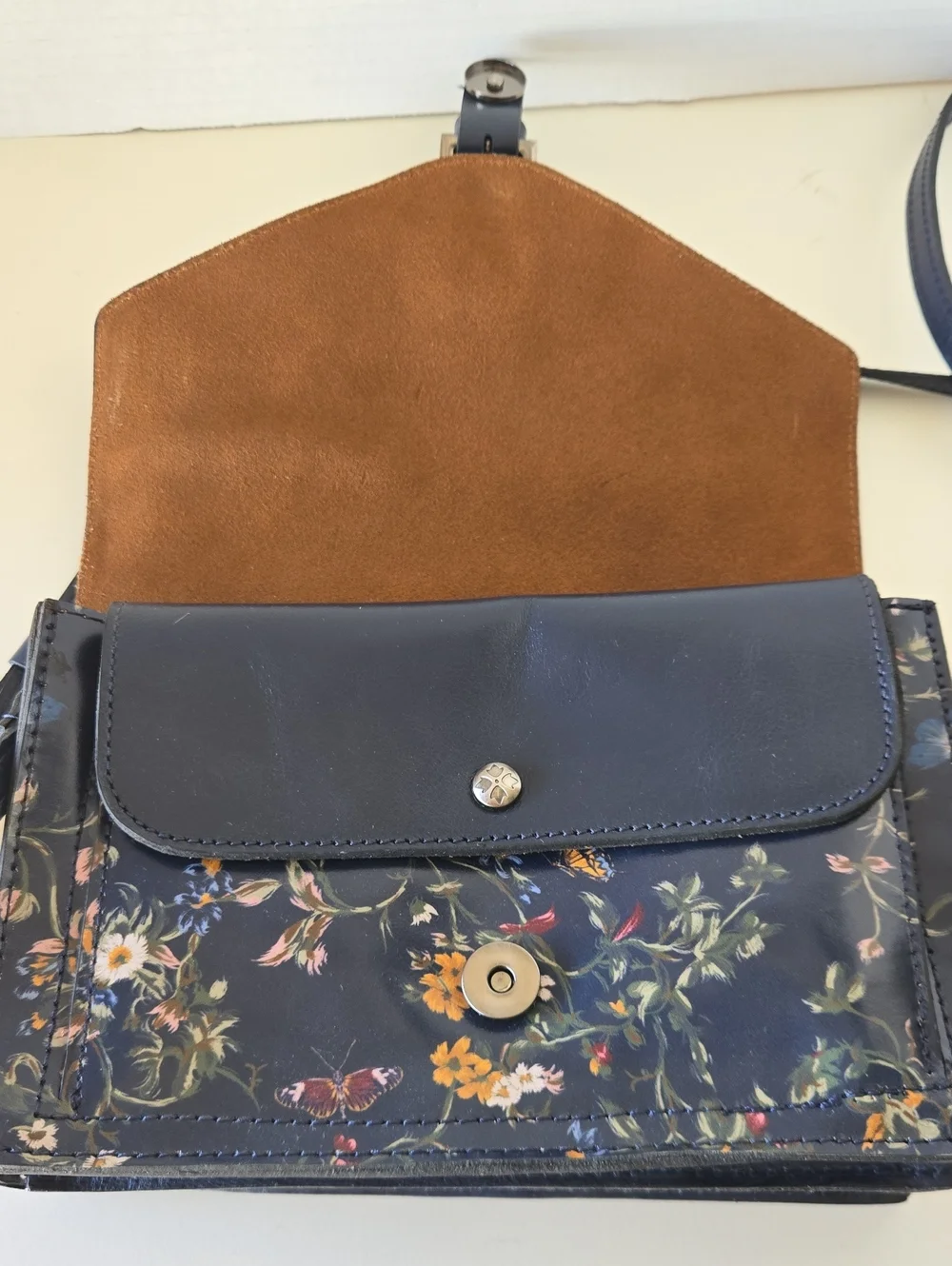 EUC Patricia Nash Floral Navy Crossbody Bag with Adjustable Strap